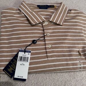 Polo by Ralph Lauren Men's Brown and White Striped Shirt